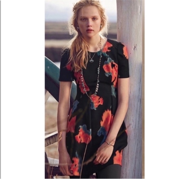 Anthropologie McGinn Poppy palette dress floral flowers cap sleeves structured 2 - Picture 3 of 12